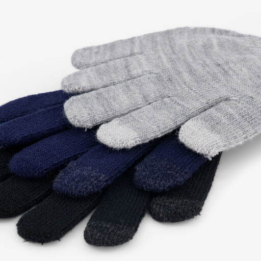 3 paar touchscreen handschoenen zwart grijs blauw