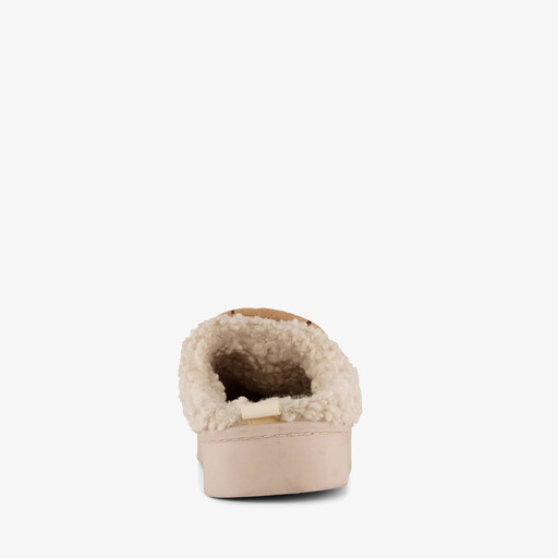 Dames teddy instap pantoffels met croissaint beige