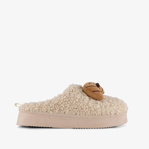 Dames teddy instap pantoffels met croissaint beige