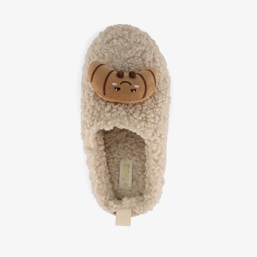 Dames teddy instap pantoffels met croissaint beige