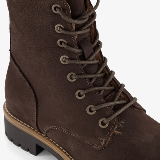 Leren dames veterboots donkerbruin