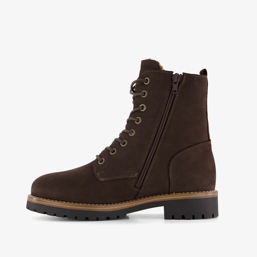 Leren dames veterboots donkerbruin