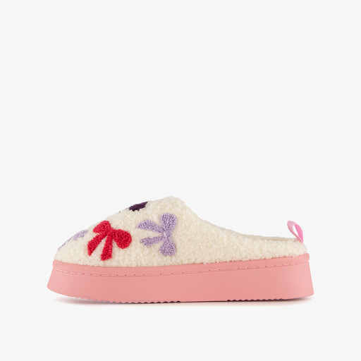 Meisjes pantoffels met strikjes crème roze
