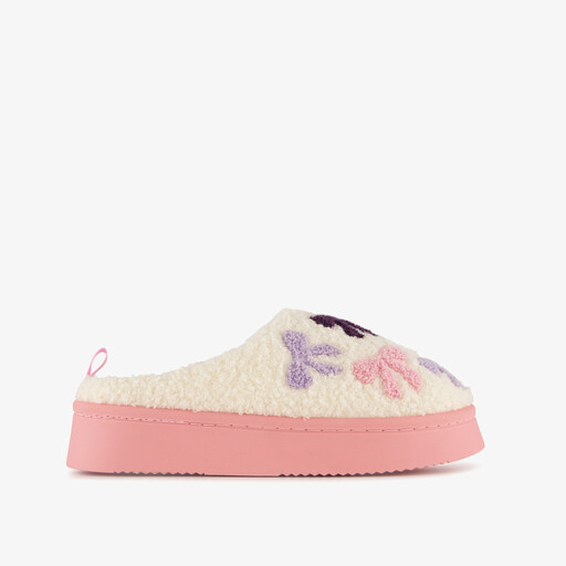 Meisjes pantoffels met strikjes crème roze