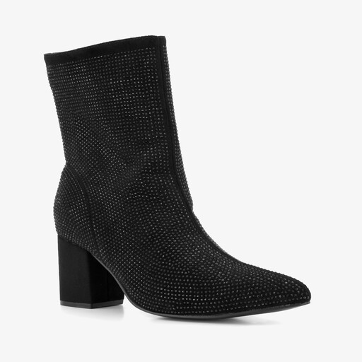 Dames glitter enkellaarsjes met hak zwart