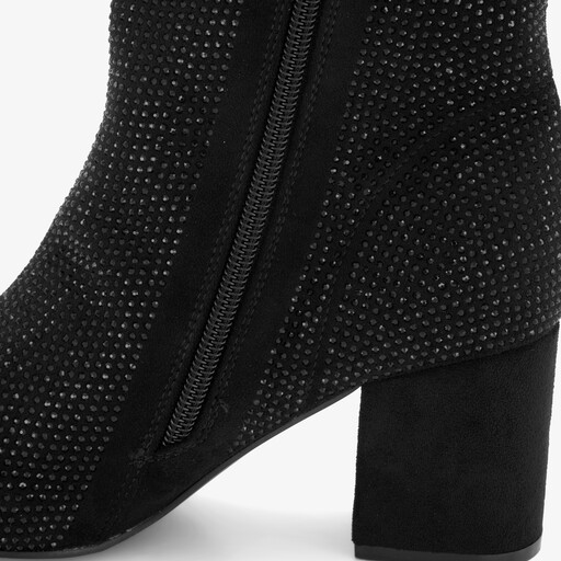 Dames glitter enkellaarsjes met hak zwart
