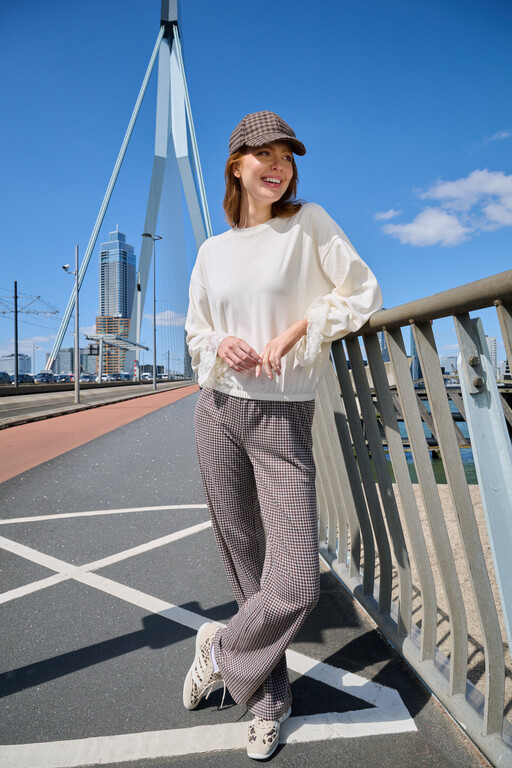 Dames wide leg broek geruit bruin