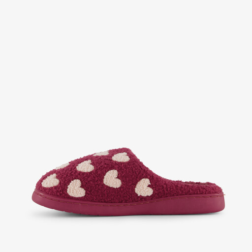Dames teddy pantoffels met hartjes roze
