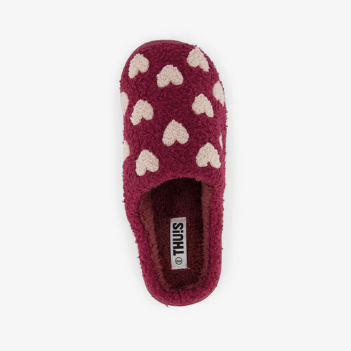 Dames teddy pantoffels met hartjes roze