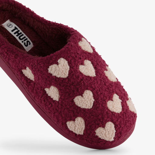 Dames teddy pantoffels met hartjes roze