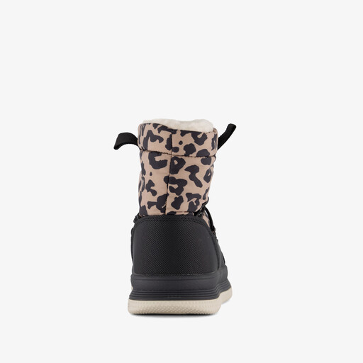 Gevoerde meisjes boots met panterprint bruin zwart