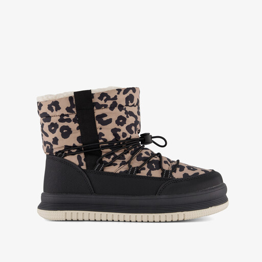 Gevoerde meisjes boots met panterprint bruin zwart