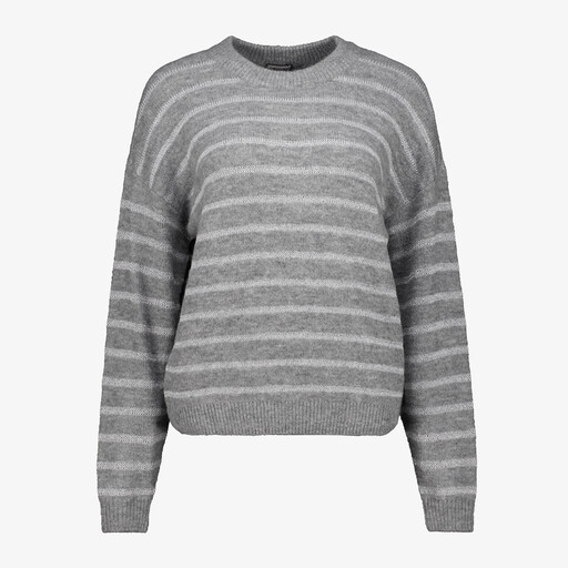 Gestreepte dames trui met lurex grijs