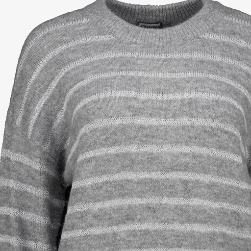 Gestreepte dames trui met lurex grijs