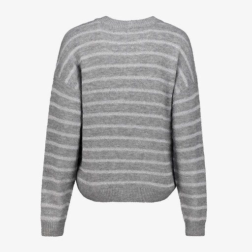 Gestreepte dames trui met lurex grijs