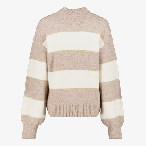 Gebreide dames trui met strepen beige wit
