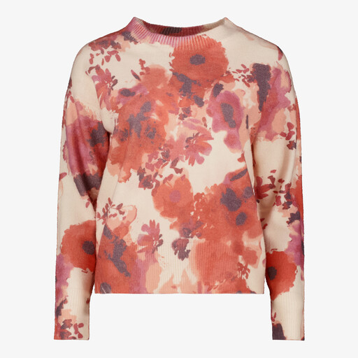 Dames trui met bloemenprint roze beige