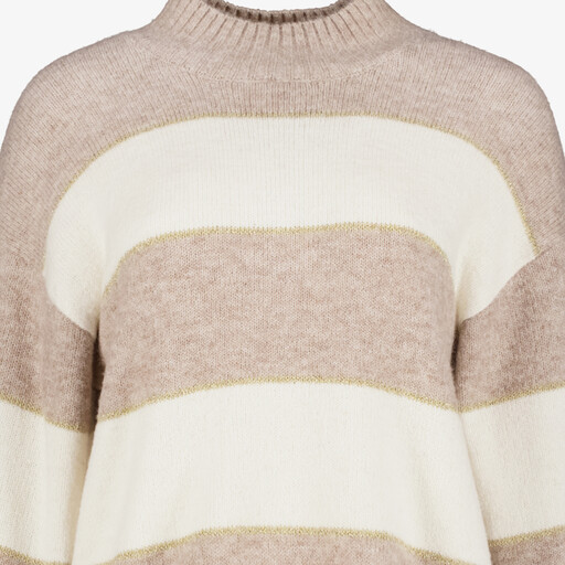 Gebreide dames trui met strepen beige wit