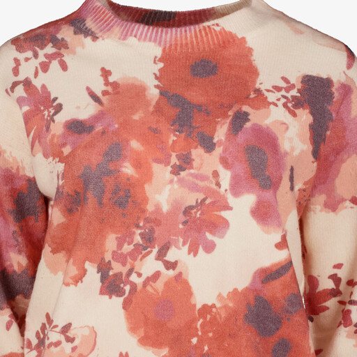 Dames trui met bloemenprint roze beige