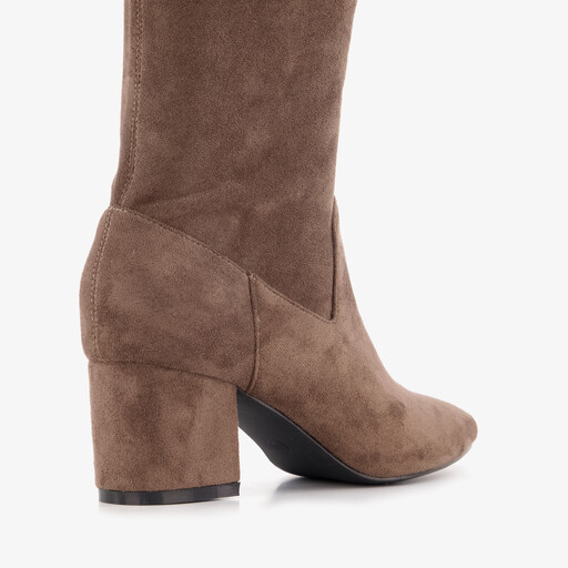 Dames stretchlaarzen met hak taupe