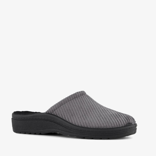 Heren instap pantoffels ribstof grijs