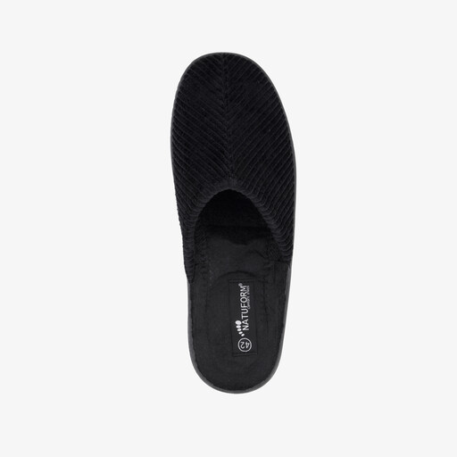 Heren instap pantoffels ribstof zwart