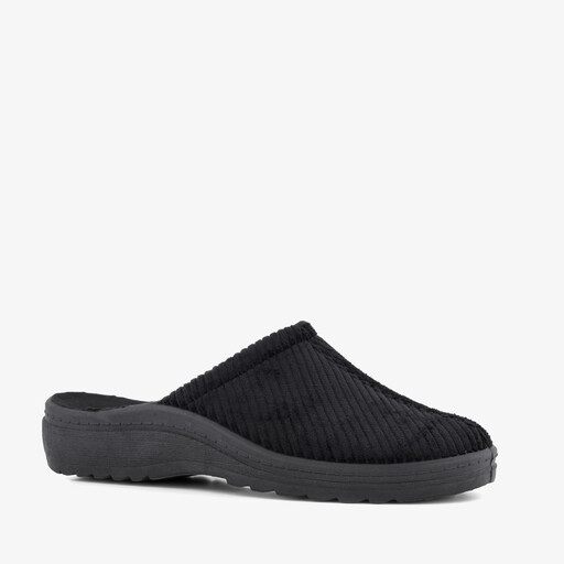 Heren instap pantoffels ribstof zwart