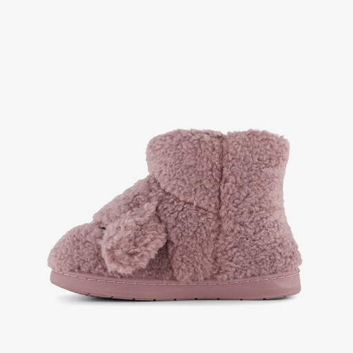 Hoge kinder teddy pantoffels met oortjes roze