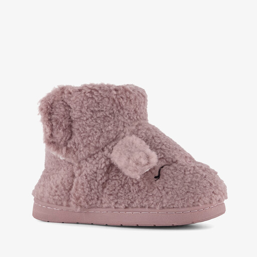 Hoge kinder teddy pantoffels met oortjes roze