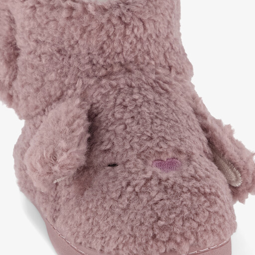 Hoge kinder teddy pantoffels met oortjes roze