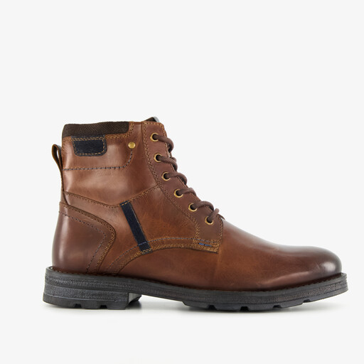 Gevoerde leren heren veterboots cognac bruin