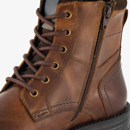 Gevoerde leren heren veterboots cognac bruin