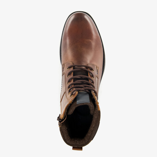 Gevoerde leren heren veterboots cognac bruin