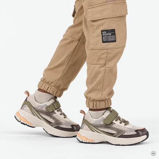 Jongens dad sneakers beige groen