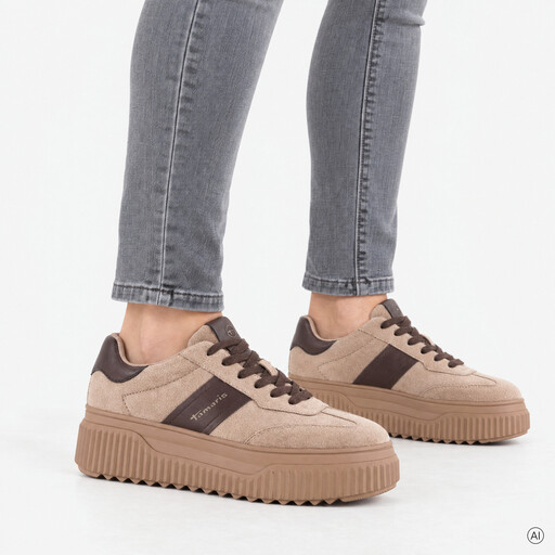 Dames sneakers met plateauzool beige