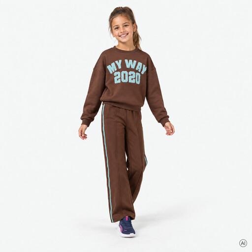 Meisjes wide leg pantalon met bies bruin blauw