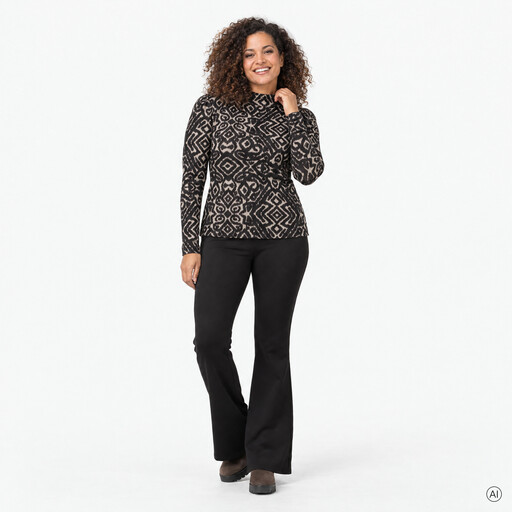 Dames top met print zwart beige