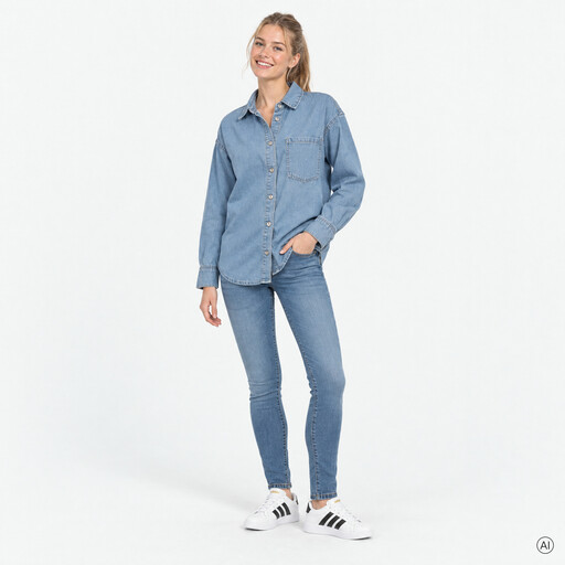 Denim dames blouse lichtblauw