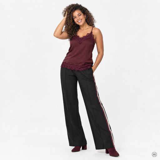 Dames singlet met kant bordeaux rood