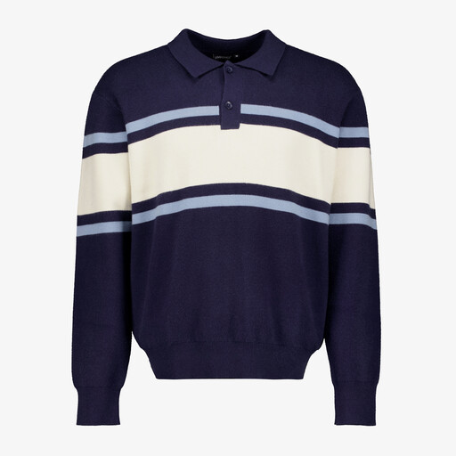 Heren pullover trui met polokraag blauw wit
