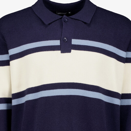Heren pullover trui met polokraag blauw wit