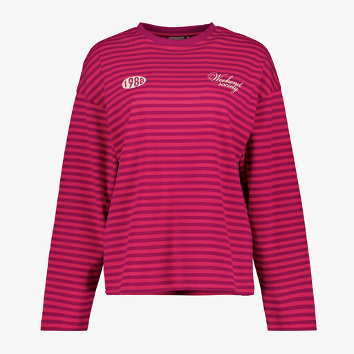 Gestreept dames longsleeve shirt roze