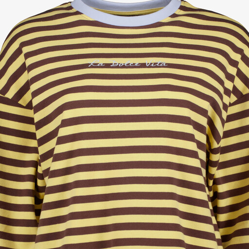 Gestreept dames longsleeve shirt geel bruin