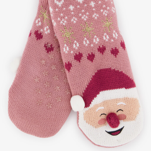 1 paar dames kerst huissokken met Kerstman roze