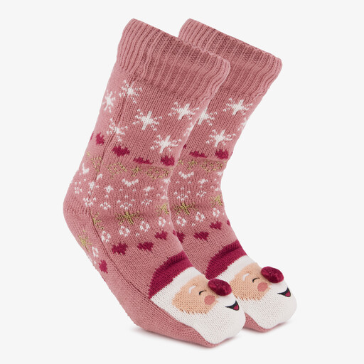 1 paar dames kerst huissokken met Kerstman roze