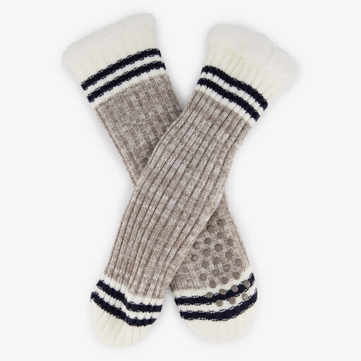 1 paar gevoerde heren huissokken met antislip beige