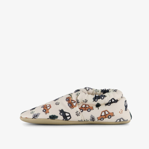 Traffic kinder pantoffels met autootjes beige
