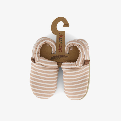 Canvas gestreepte kinder pantoffels beige