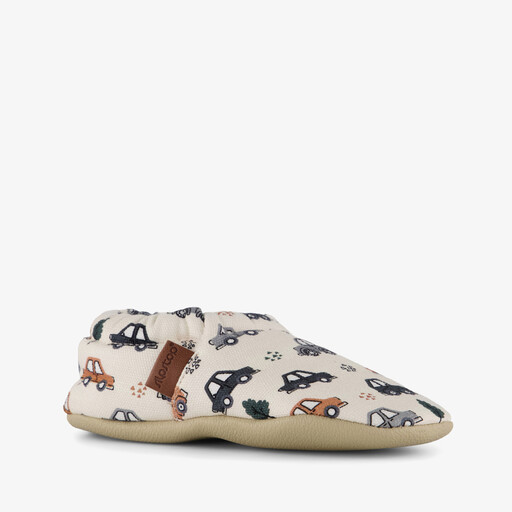 Traffic kinder pantoffels met autootjes beige