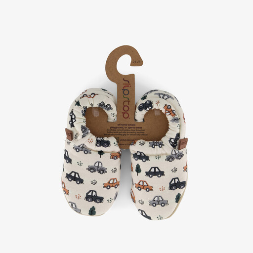 Traffic kinder pantoffels met autootjes beige